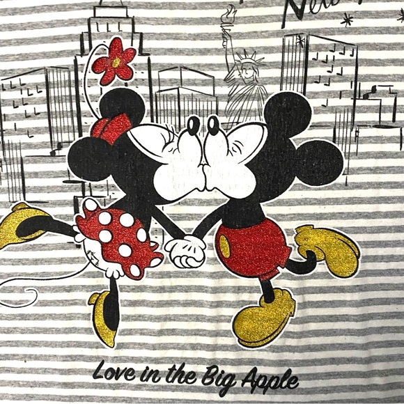 Disney Store Women’s Size L White Gray Striped Glitter Minnie & Mickey Mouse - Picture 3 of 6